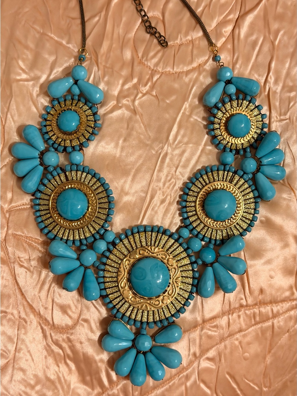 Statement Turquoise and Gold Necklace